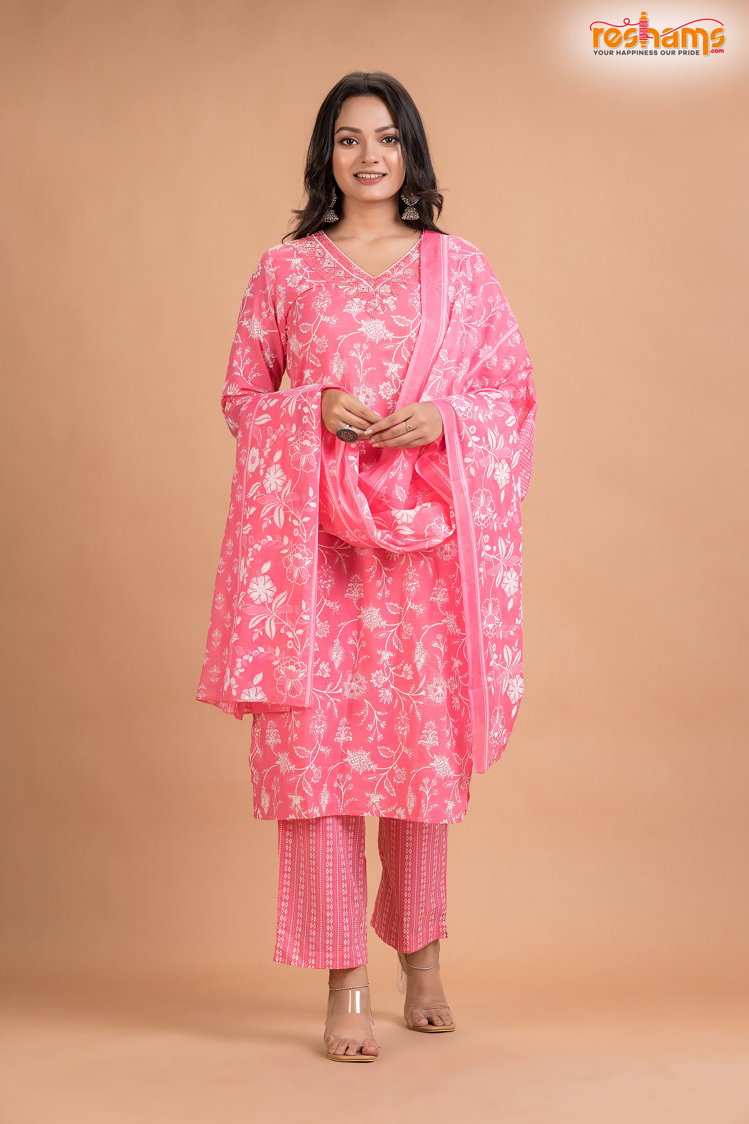 LIGHT PINK FLORAL COTTON KURTI