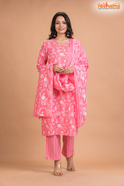 LIGHT PINK FLORAL COTTON KURTI