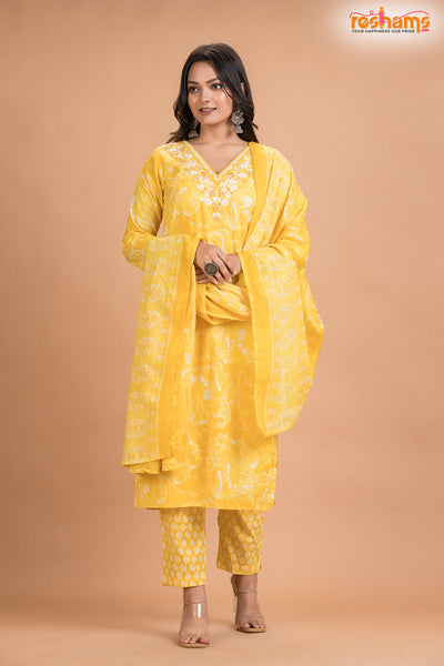 LIGHT YELLOW FLORAL COTTON KURTI