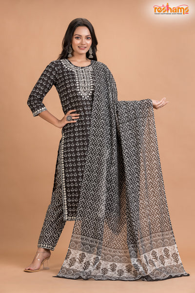 BLACK WHITE COTTON KURTI