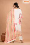 WHITE FLORAL SHIMMER SILK  KURTI