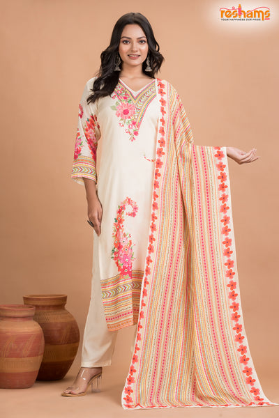 WHITE FLORAL SHIMMER SILK  KURTI