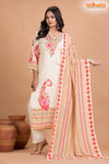 WHITE FLORAL SHIMMER SILK  KURTI