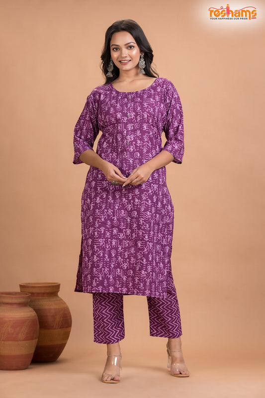 PURPLE PRINT COTTON KURTI