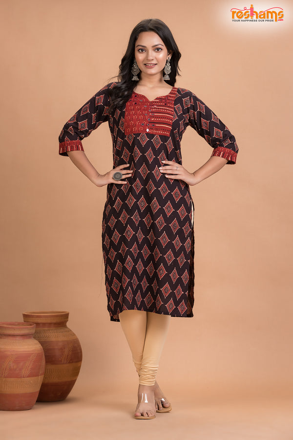 BLACK RED BOUTIQUE COTTON KURTI