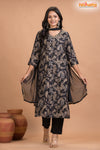 BLACK FLORAL SHIMMER SILK KURTI