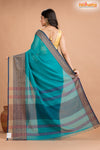 Pondicherry Khadi Cotton, Handloom Saree with Traditional Design in Green Blue