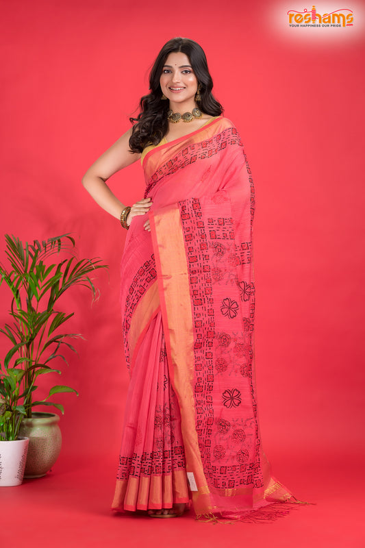 LINEN Handpaint Pink Red