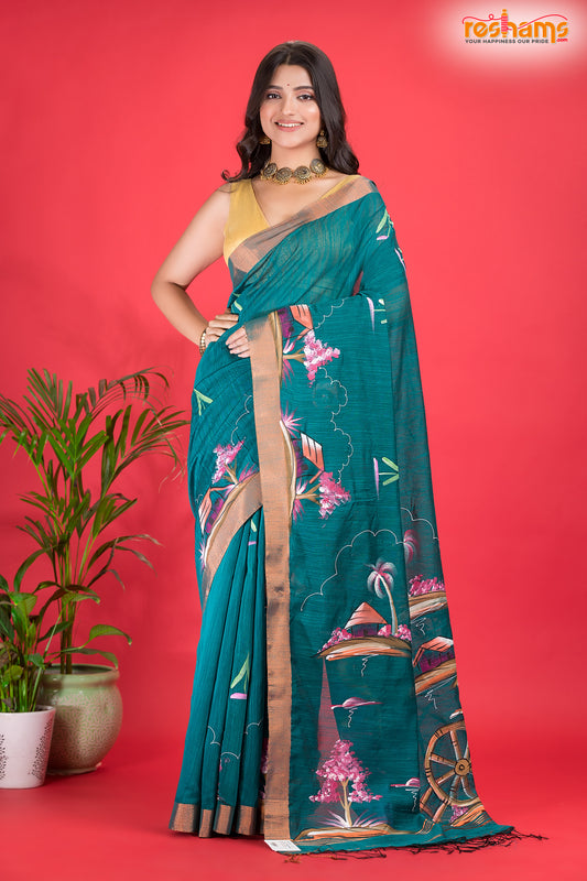 LINEN Handpaint Deep Green