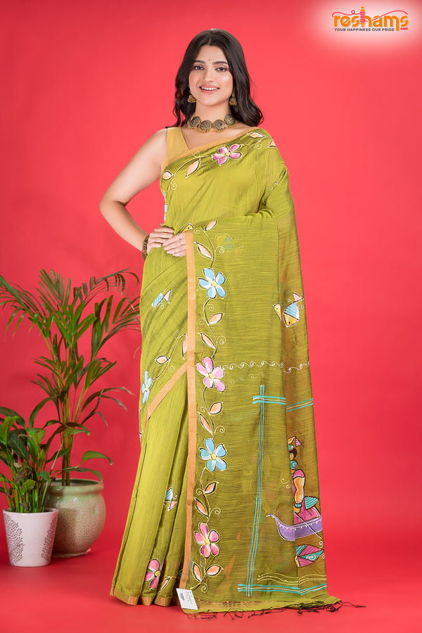LINEN Handpaint Yellow Green