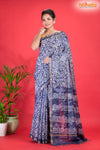 Linen batik cotton silk – BLUE Body with Golden Zari Border