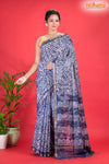 Linen batik cotton silk – BLUE Body with Golden Zari Border