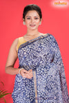 Linen batik cotton silk – BLUE Body with Golden Zari Border
