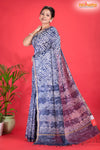 Linen batik cotton silk – BLUE Body with Golden Zari Border