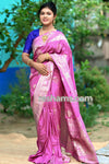 Baby Pink Silk Saree in Flower Print  – with Silver Zari Border