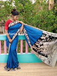Chanderi Silk-Cotton Saree in Kalamkari Prints  – Dark Blue