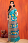 Tussar Kantha Stitch with hand paint lotus motif