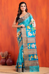 Tussar Kantha Stitch with hand paint lotus motif