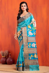 Tussar Kantha Stitch with hand paint lotus motif