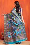 Tussar Kantha Stitch with hand paint bird motif
