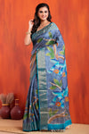 Tussar Kantha Stitch with hand paint bird motif