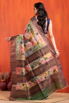 Tussar Kantha Stitch with red rose gold hand paint flower motif