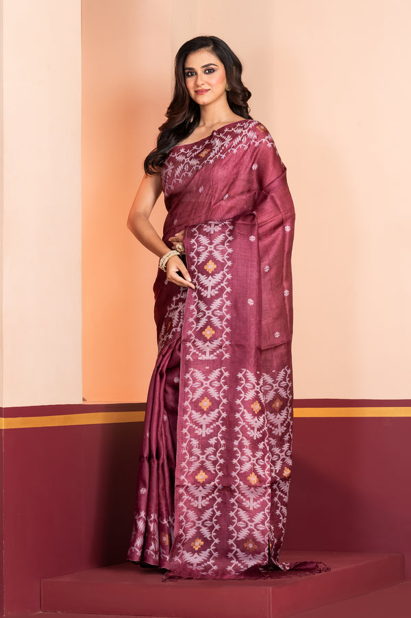 Pure Tussar Silk Jamdani Brown