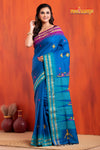 Vidarbha Pure Tussar Blue With Gujrathi Stitch