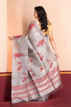 Pure Tussar Silk Jamdani Grey Brown