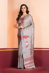 Pure Tussar Silk Jamdani Grey Brown