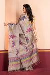 Pure Tussar Silk Jamdani Biscuit Brown