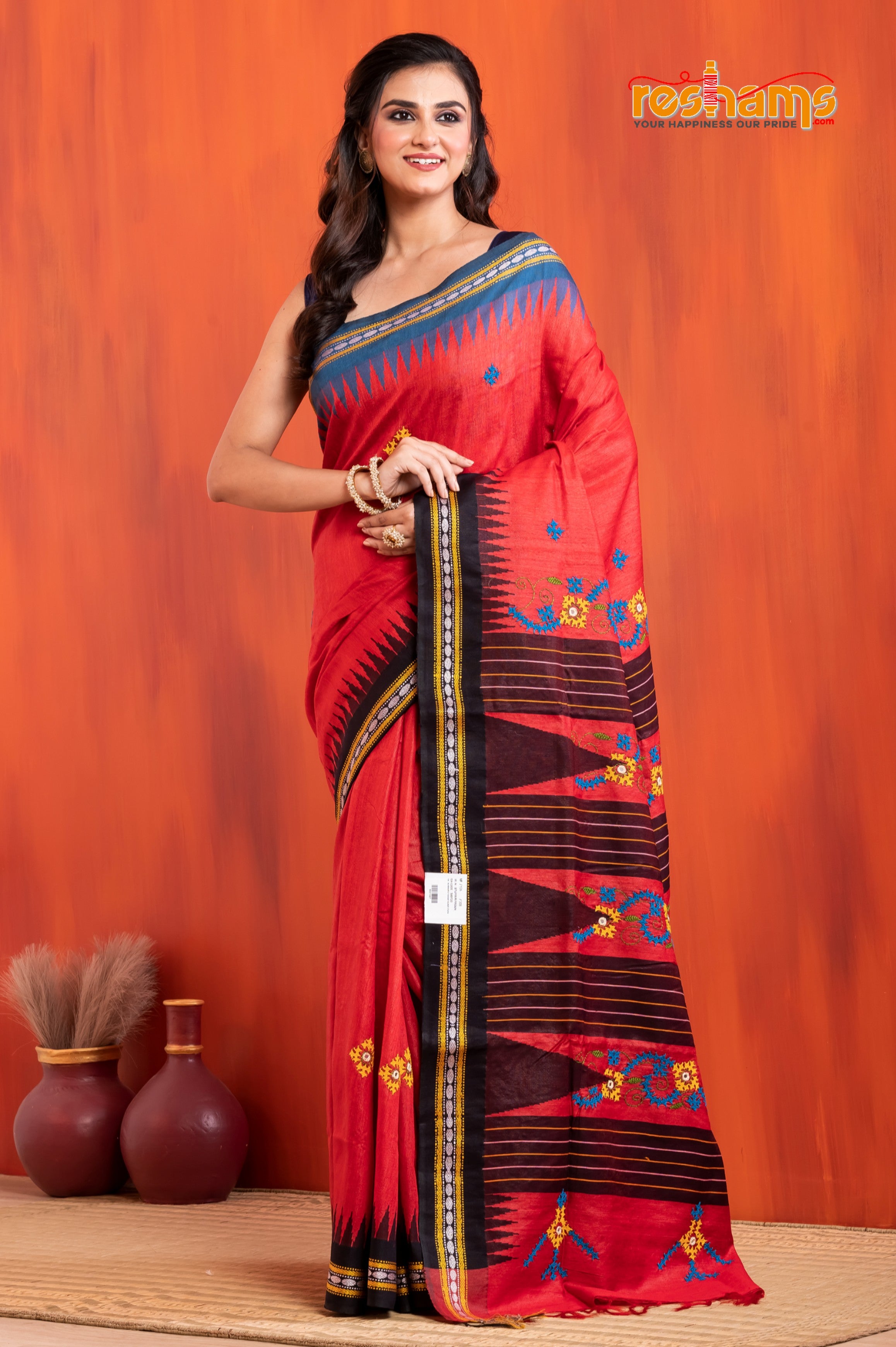 Vidarbha Pure Tussar Red With Gujrathi Stitch