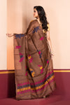Pure Tussar Silk Jamdani Dark Brown