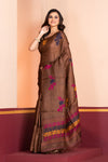 Pure Tussar Silk Jamdani Dark Brown