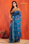Vidarbha Pure Tussar Blue With Gujrathi Stitch