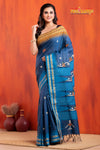 Vidarbha Pure Tussar Blue With Gujrathi Stitch