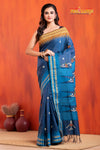 Vidarbha Pure Tussar Blue With Gujrathi Stitch