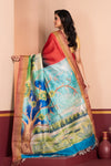 Tussar Kantha Stitch with dark red dark brown hand paint flower motif