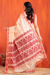Pure Tussar Silk Jamdani Red White