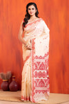 Pure Tussar Silk Jamdani Red White