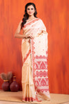 Pure Tussar Silk Jamdani Red White