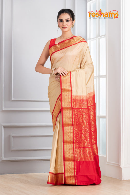 Kanjivaram Pure Silk White Red