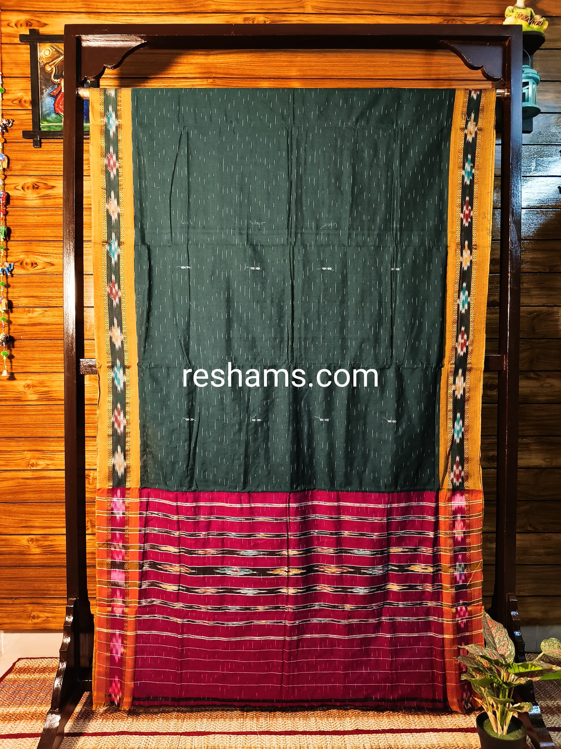 Pure Sambalpuri Cotton Saree -  Colour Green-Pink