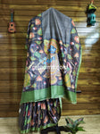 Hand Embroidered Hand Painted Kantha Stitch Mixed Saree – Woven in Pure Tussar Silk