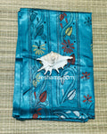 Hand Embroidered Kantha Stitch Light Blue Saree – Woven in Bangalore Silk