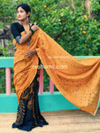 Mul Cotton Digital Print Saree – Black with Yellow