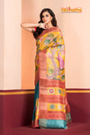 Tussar Kantha Stitch with yellow sky hand paint gopala motif