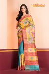 Tussar Kantha Stitch with yellow sky hand paint gopala motif