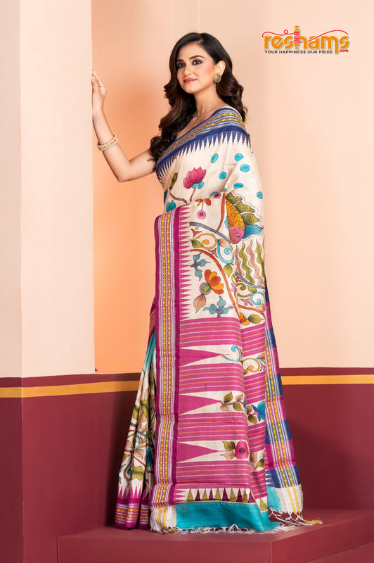 Vidarbha Pure Tussar White Kalamkari
