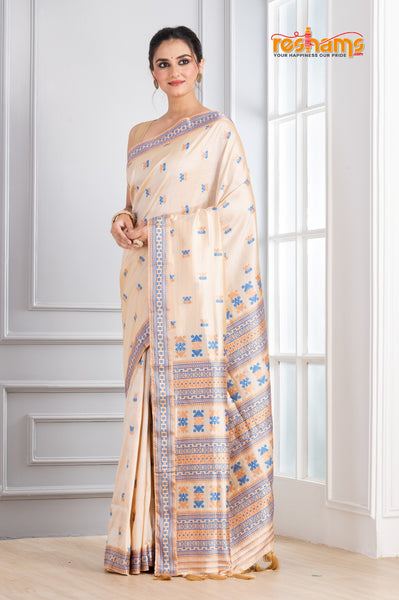 Assam Silk White Gold Blue